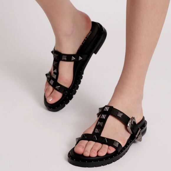 One Teaspoon Elise sandals black studded shoes slides free people NEW 42 11 - Picture 2 of 15